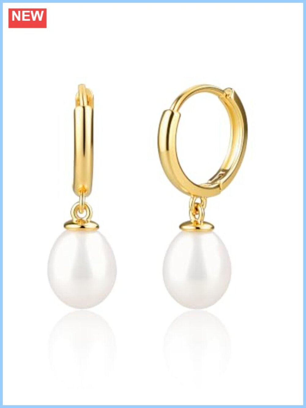 Teardrop Freshwater Pearl Hoop Earrings 18K Gold Plated 925 Sterling Silver